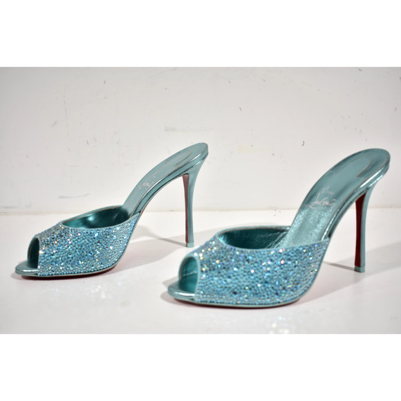 Christian Louboutin Me Dolly Strass 100 Blue Backless Sandal Mule Heel Pump 40 - Picture 10 of 12